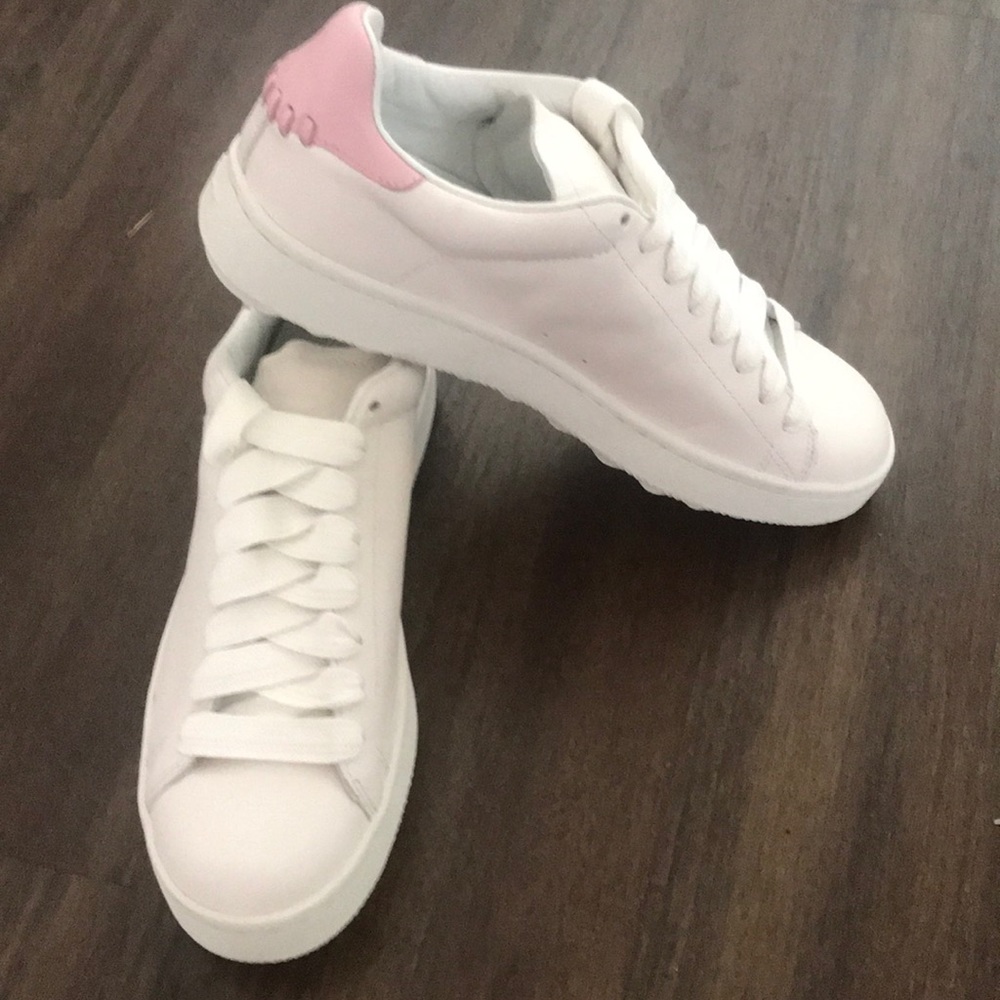 New Coach White/Pink Leather Sneakers - Size 9B